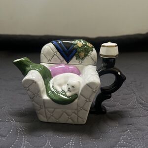 Houston Harvest Cat Snuggles On Chair Ceramic Teapot Decor Accent  Collectible